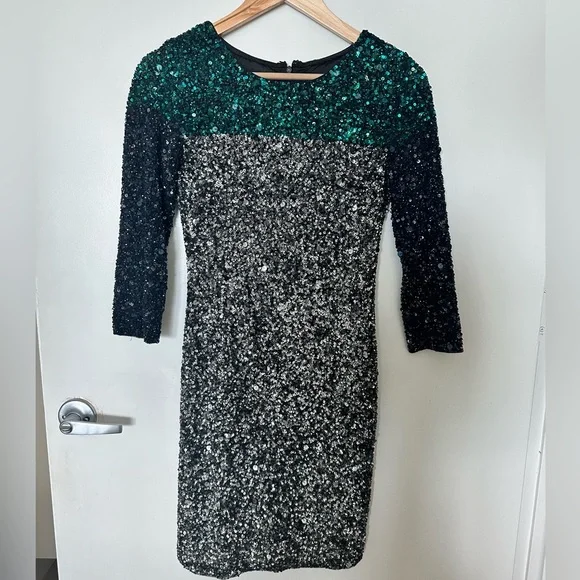 French Connection Sequin Dress blue and green